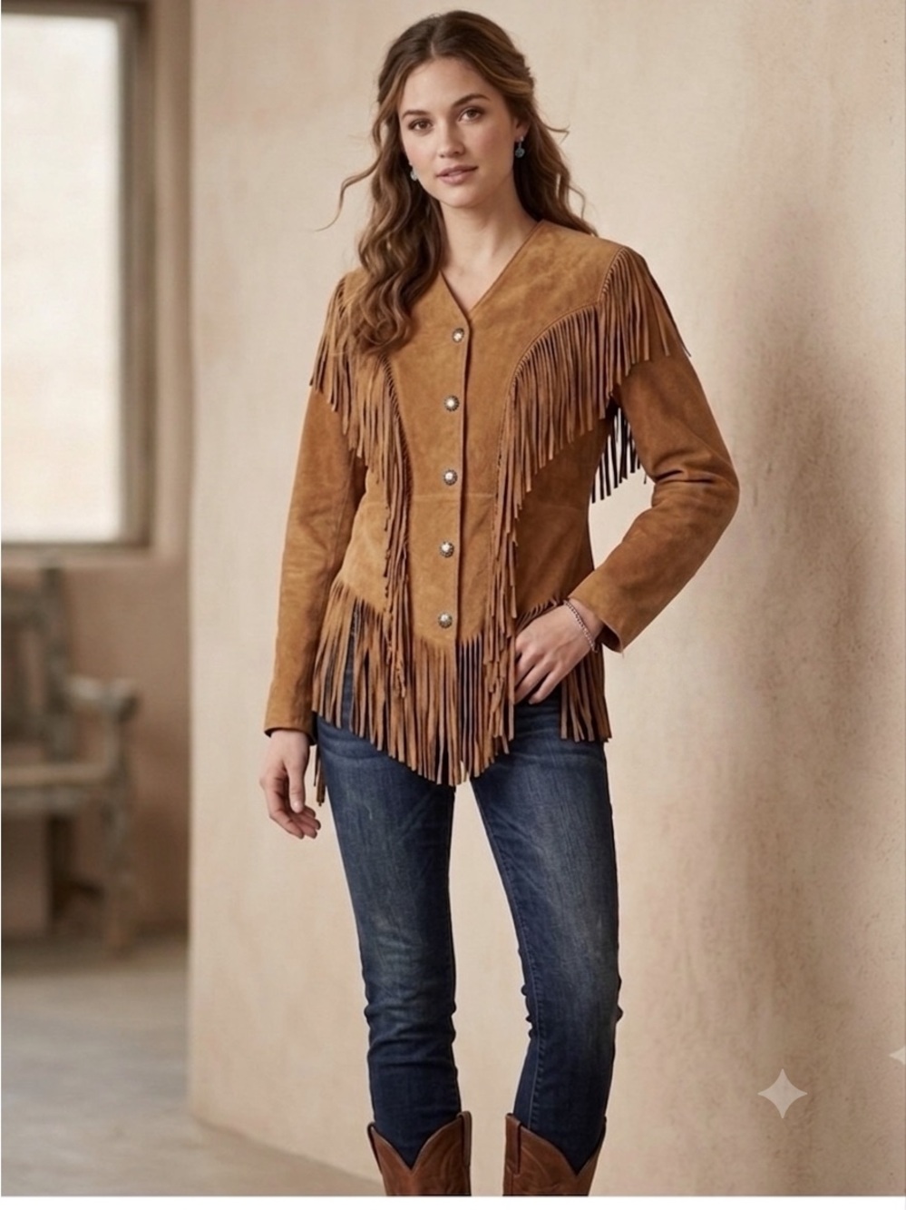 Cripple Creek Fringe Western Boho Cowgirl Suede Leather Jacket Size M Snap Brown